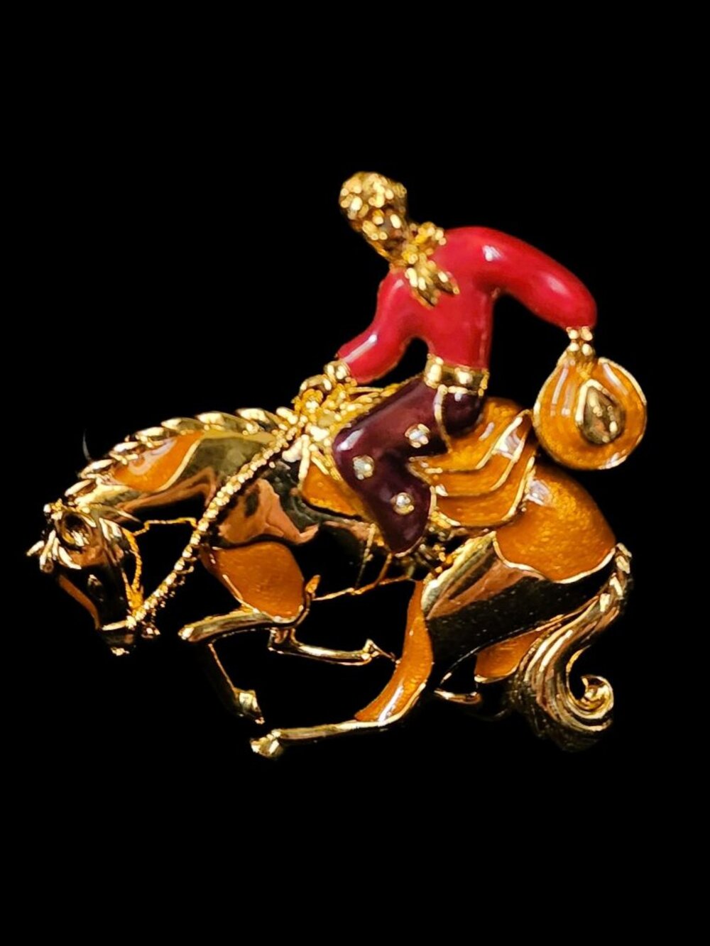 Vintage 80s Bob Mackie Rodeo Cowboy Bucking Bronco Brooch & Scarf Clip NOS - Picture 2 of 9